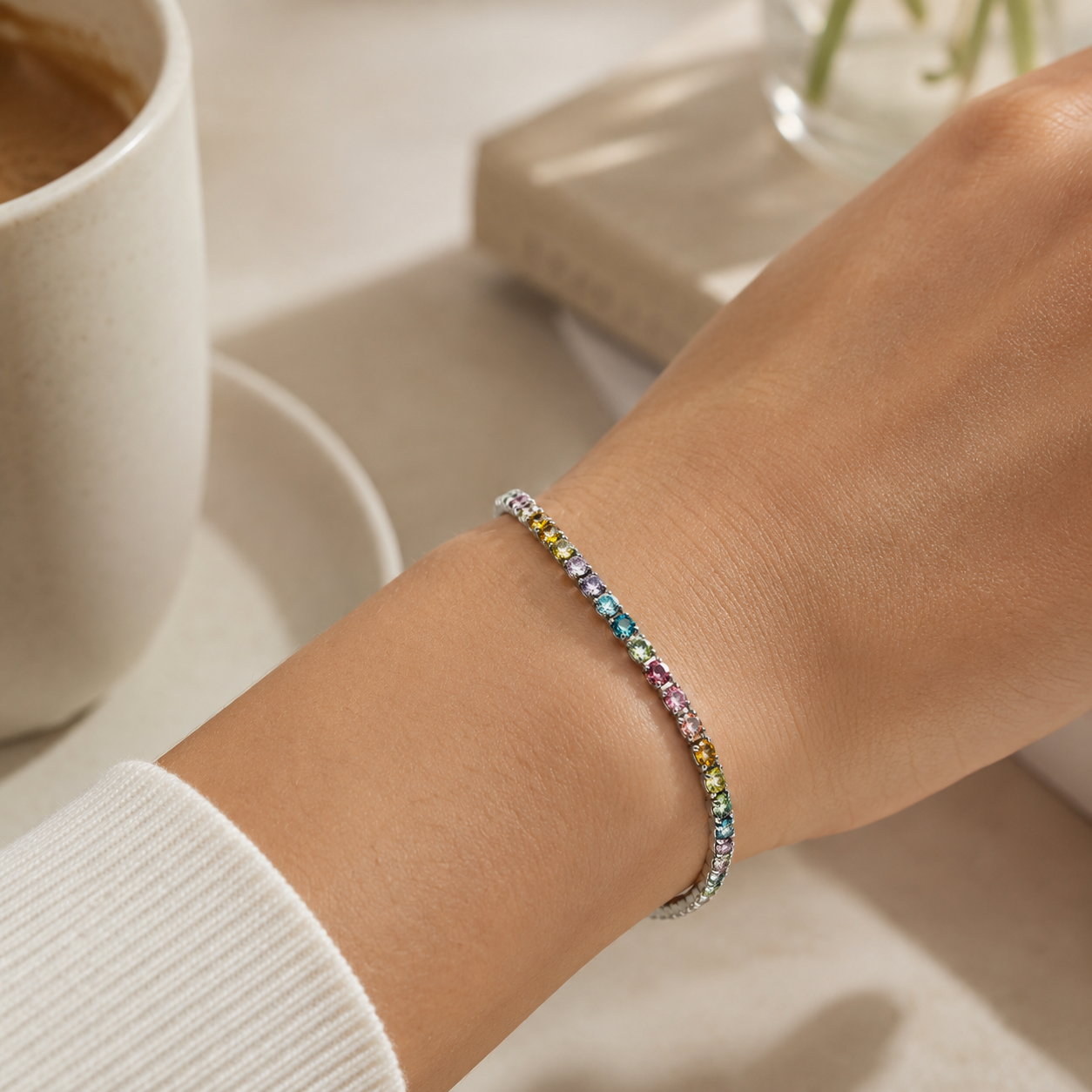 PRACTS Poliertes Tennis-Regenbogenarmband