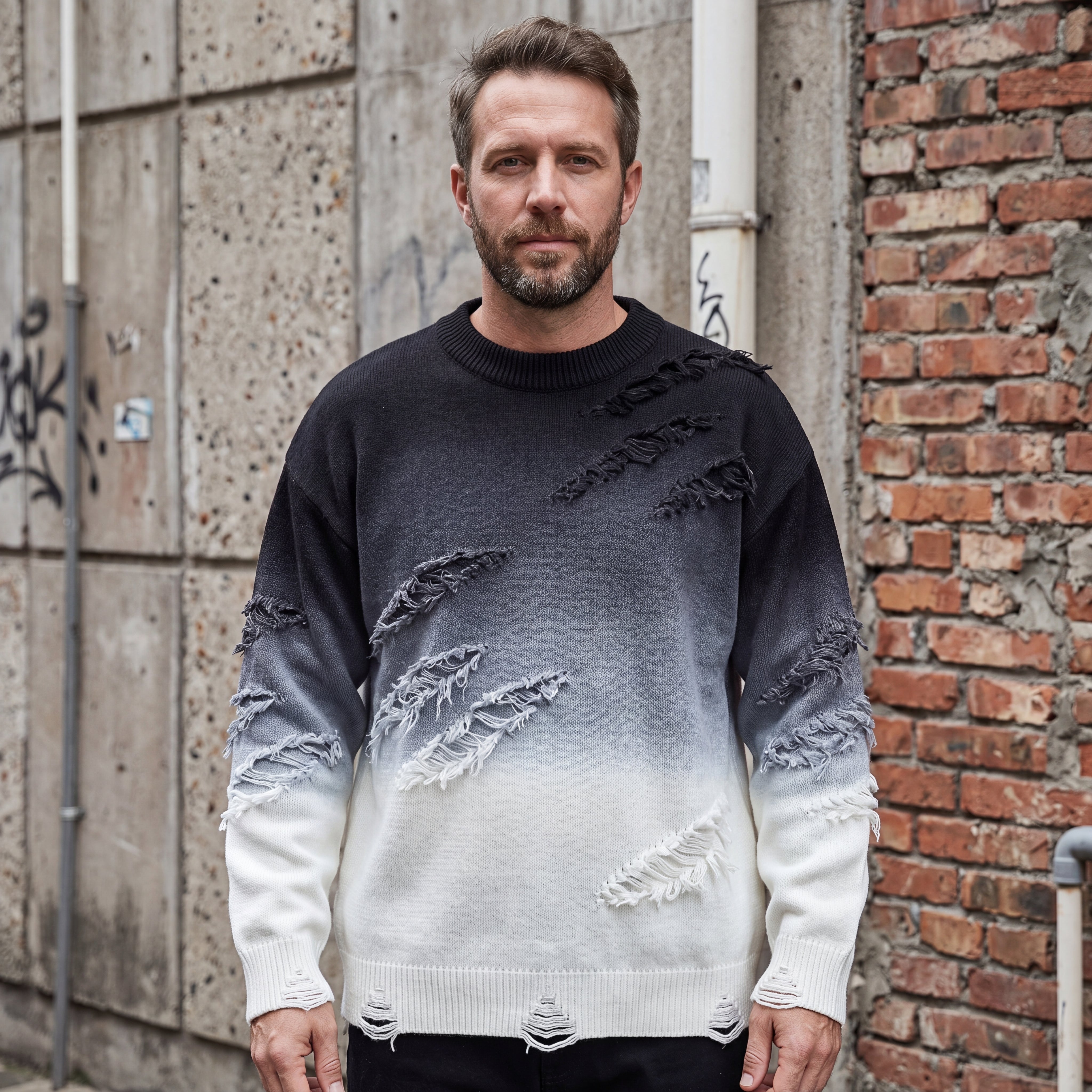 PRACTS Urban Verblasstes Distressed Rundhals-Sweatshirt