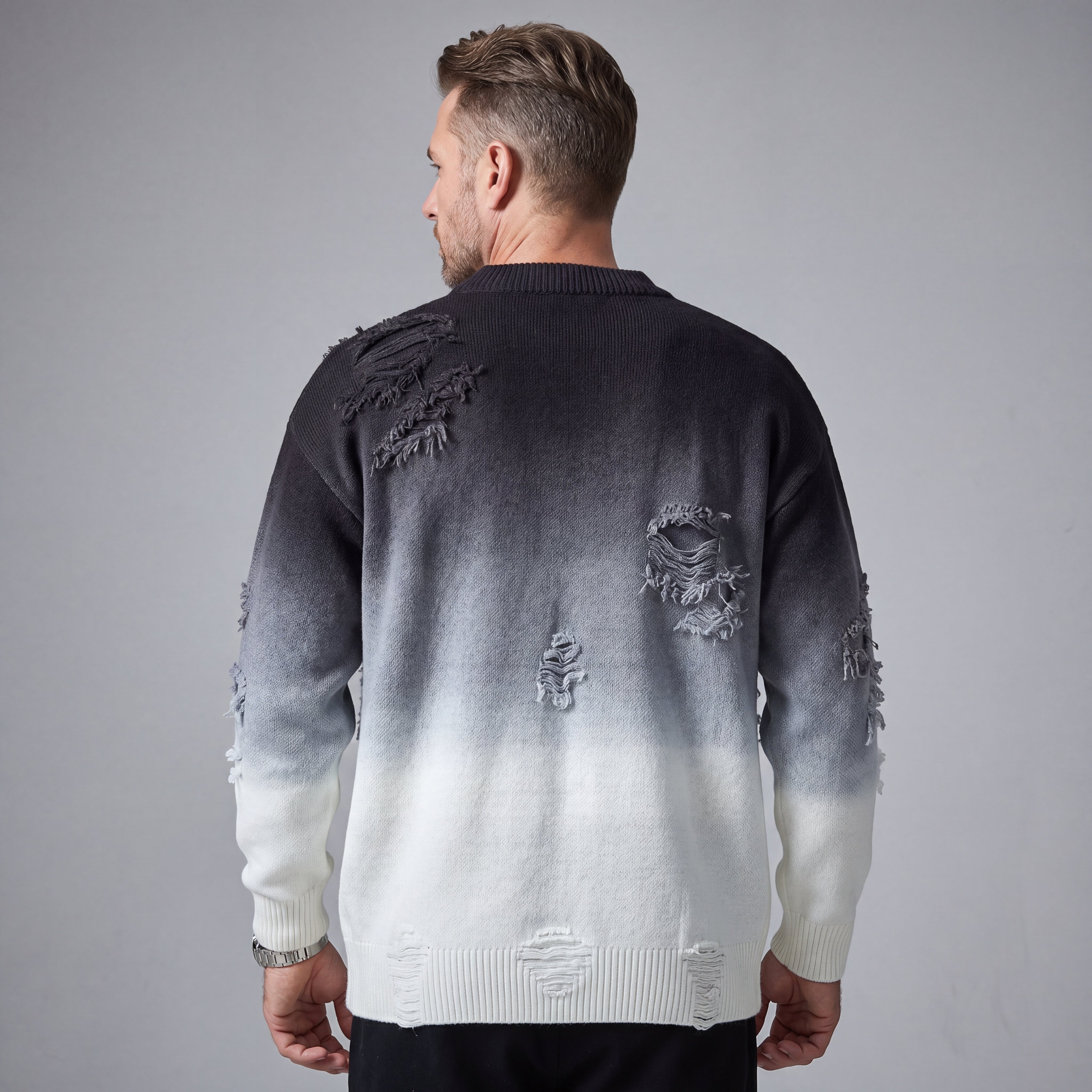 PRACTS Urban Verblasstes Distressed Rundhals-Sweatshirt