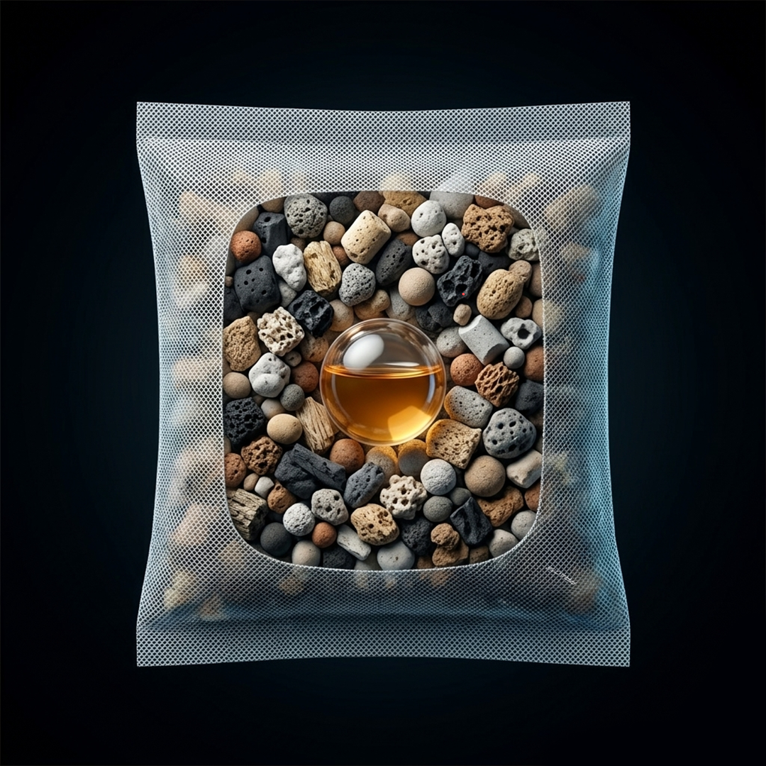 Cutaway diagram of pouch showing layered construction